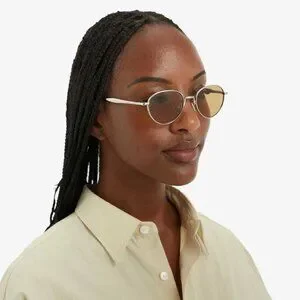 Bottega Veneta BV1396S 002 Sunglasses Gold Round Frame, Grey with Gold Lenses Bottega Veneta BV1396S 002 Sunglasses - US main image 4